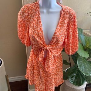 Urban Outfitters Womens Orange Printed Romper